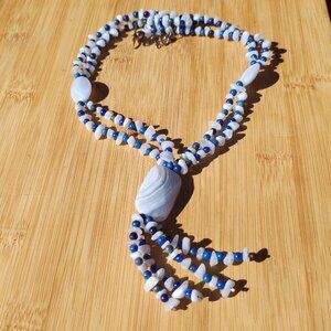 Jay King, DTR blue lace agate and blue lapis tassel necklace 925 Sterling Silver